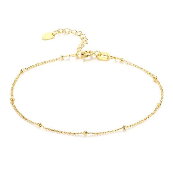 10K Gold Vermeil Beaded Chain Anklet | Womens Waterproof Anklets Anklets Beaded Anklets