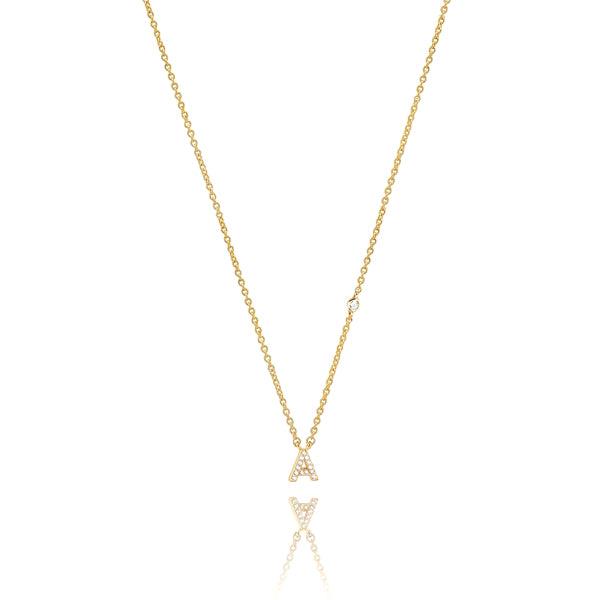 Dainty Gold Crystal Initial Necklace | Womens Sterling Silver Necklaces Initial Necklaces Initial Necklaces