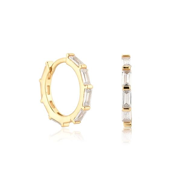 Gold Baguette-Cut Crystal Hoop Earrings | Womens Simple Earrings Earrings Hoop Earrings