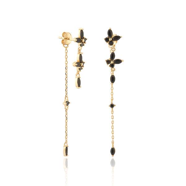 Gold Black Butterfly Drop Chain Earrings | Womens Drop Earrings Drop Earrings Drop Earrings