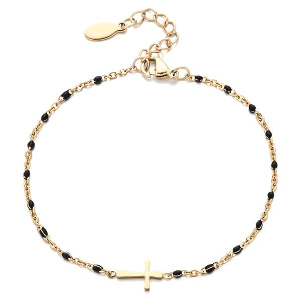 Gold & Black Cross Bracelet | Womens Chain Bracelets Bracelets Chain Bracelets