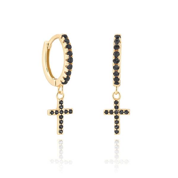 Gold Black Crystal Cross Huggie Hoop Earrings | Womens Hoop Earrings Earrings Hoop Earrings