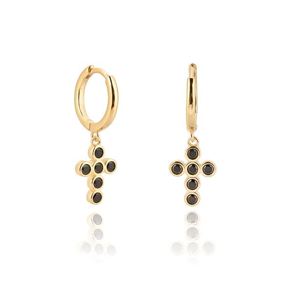 Gold Black Crystal Cross Mini Hoop Earrings | Womens Hoop Earrings Earrings Hoop Earrings