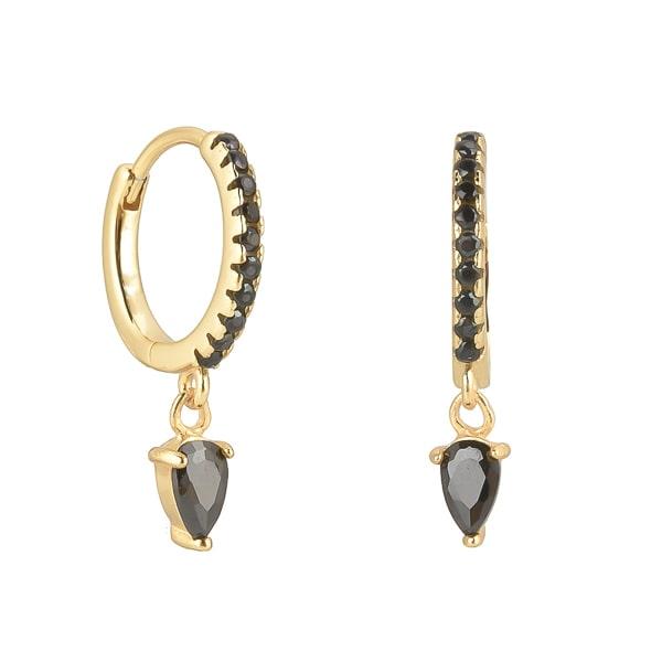 Gold Black Crystal Huggie Teardrop Earrings | Womens Huggie Earrings Earrings Hoop Earrings