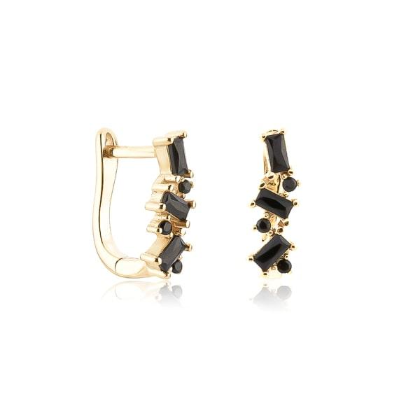 Gold Black Crystal U Hoop Earrings | Womens Huggie Earrings Earrings Hoop Earrings