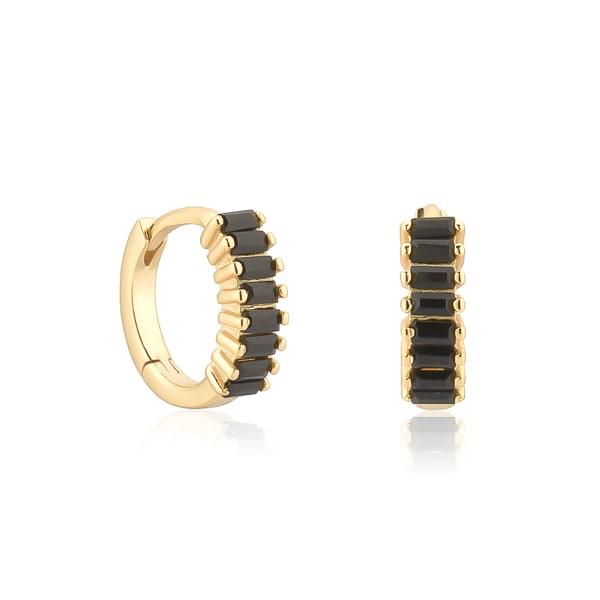 Gold Black Emerald-Cut Crystal Huggie Earrings | Womens Hoop Earrings Earrings Hoop Earrings