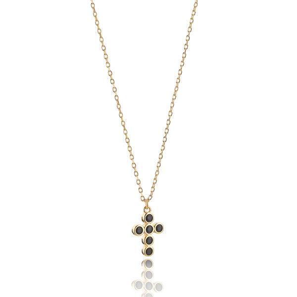 Gold Black Rounded Cross Pendant Necklace | Womens Sterling Silver Necklaces Cross Necklaces Cross Necklaces