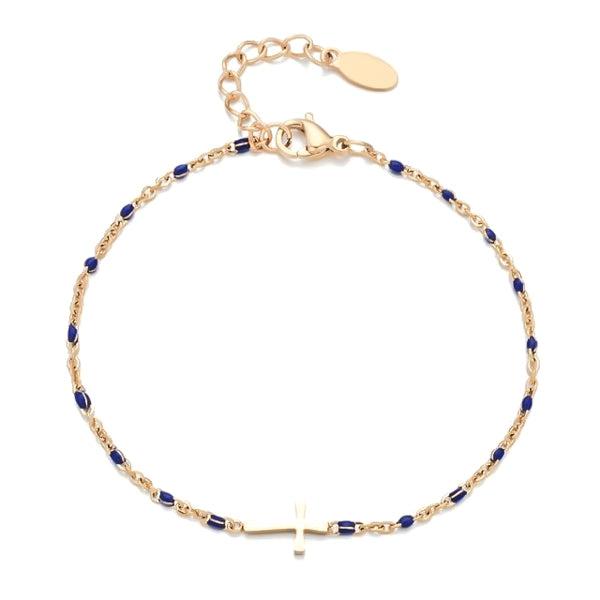 Gold & Blue Cross Bracelet | Womens Chain Bracelets Bracelets Chain Bracelets