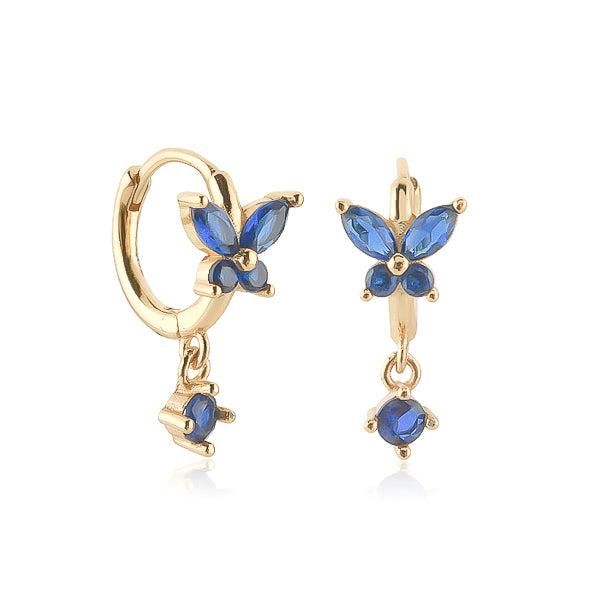 Gold Blue Crystal Butterfly Huggie Hoop Earrings | Womens Huggie Earrings Drop Earrings Drop Earrings