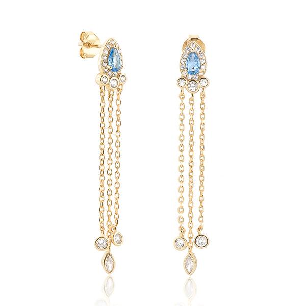 Gold Blue Crystal Chandelier Earrings | Womens Drop Earrings Drop Earrings Drop Earrings