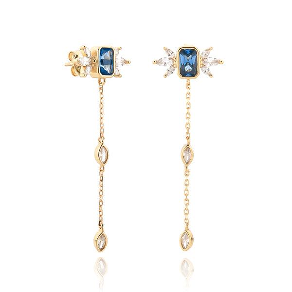 Gold Blue Crystal Drop Chain Earrings | Womens Drop Earrings Drop Earrings Drop Earrings