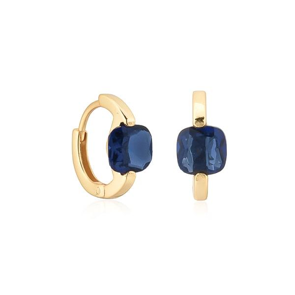 Gold Blue Cushion Huggie Hoop Earrings | Womens Huggie Earrings Earrings Hoop Earrings