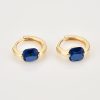 Gold Blue Cushion Huggie Hoop Earrings | Womens Huggie Earrings Earrings Hoop Earrings