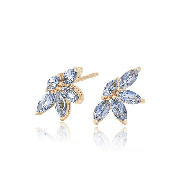 Gold Blue Flower Crystal Stud Earrings | Womens Stud Earrings Earrings Stud Earrings