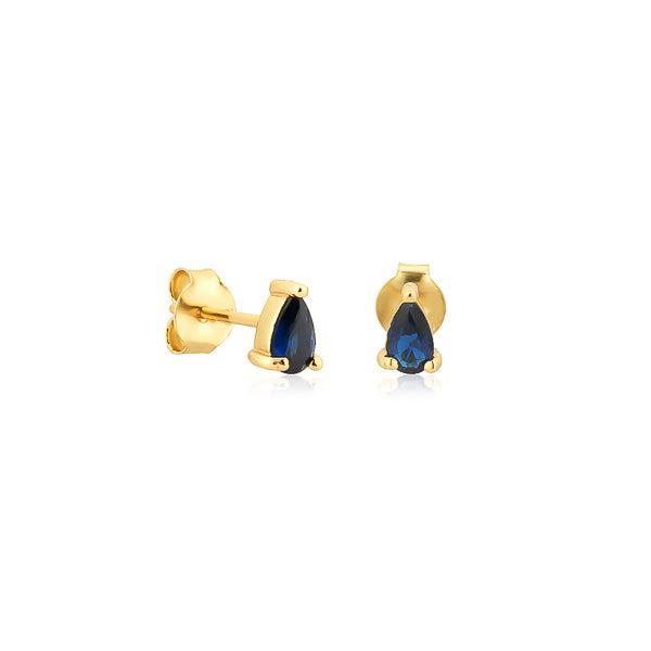 Gold Blue Teardrop CZ Mini Stud Earrings | Womens Simple Earrings Earrings Simple Earrings