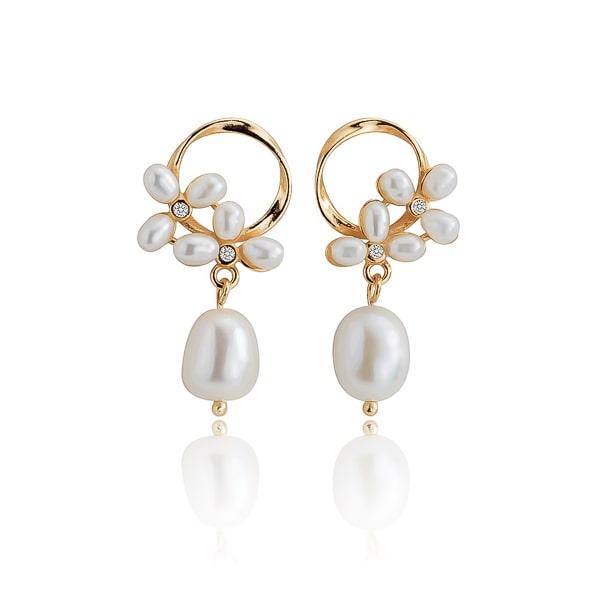 Gold Circle Pearl Drop Stud Earrings | Womens Drop Earrings Drop Earrings Drop Earrings