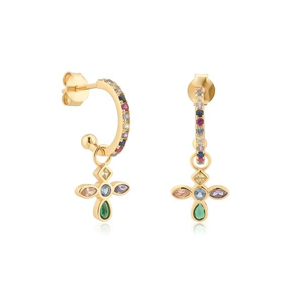 Gold Colorful Crystal Cross C Hoop Earrings | Womens Drop Earrings Drop Earrings Drop Earrings