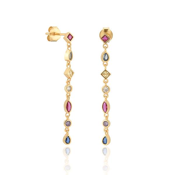 Gold Colorful Crystal Drop Chain Earrings | Womens Drop Earrings Drop Earrings Drop Earrings