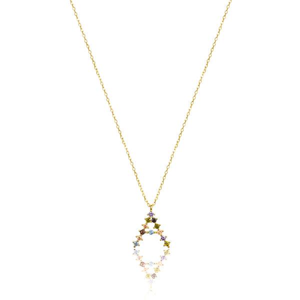 Gold Colorful Crystal Initial Necklace | Womens Sterling Silver Necklaces Initial Necklaces Initial Necklaces