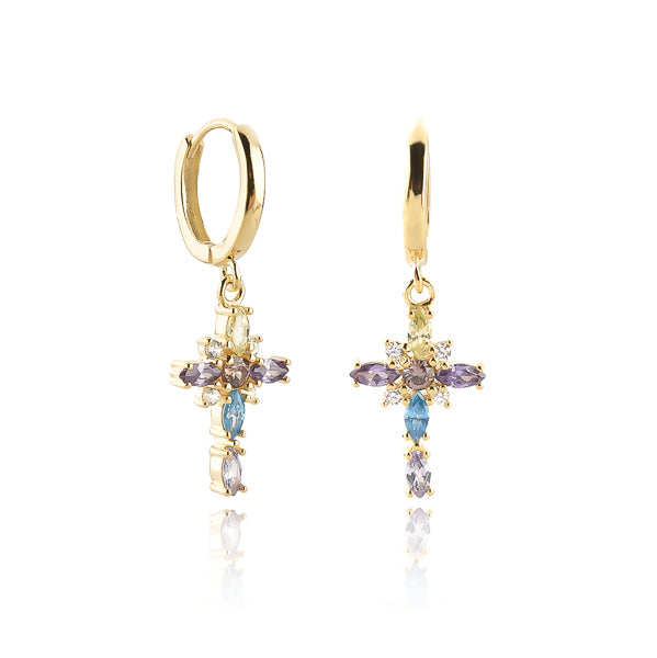 Gold Colorful Designer Cross Earrings | Womens Hoop Earrings Drop Earrings Drop Earrings