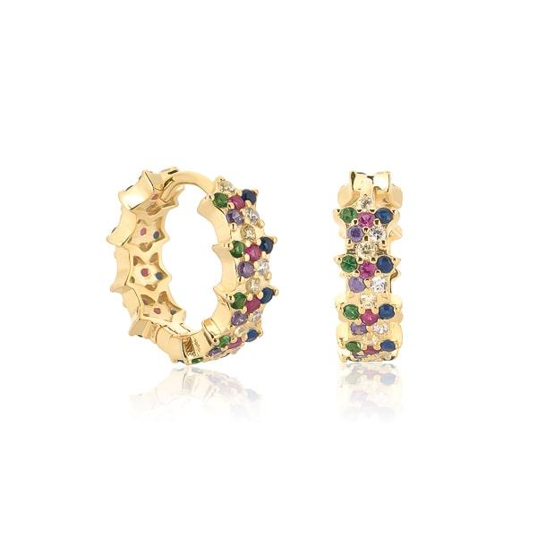 Gold Colorful Flower Pavé Hoop Earrings | Womens Hoop Earrings Earrings Hoop Earrings