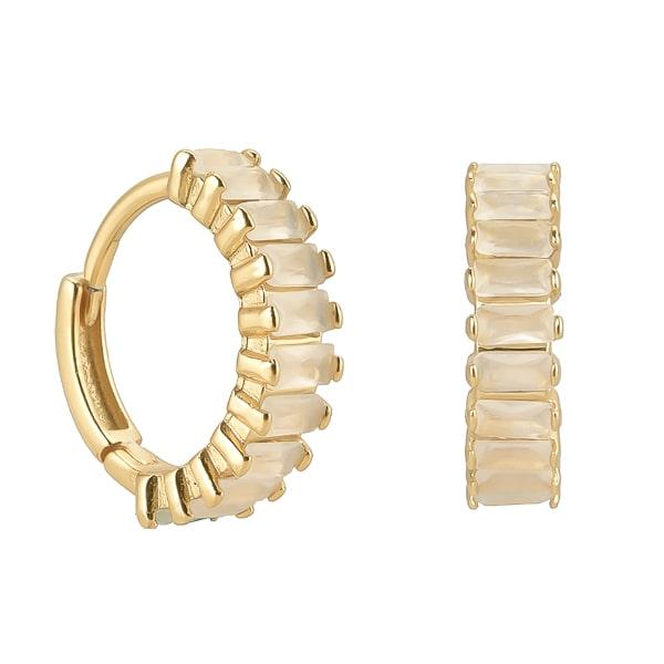 Gold Creamy Emerald-Cut Crystal Mini Hoop Earrings | Womens Hoop Earrings Earrings Hoop Earrings