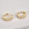 Gold Creamy Emerald-Cut Crystal Mini Hoop Earrings | Womens Hoop Earrings Earrings Hoop Earrings