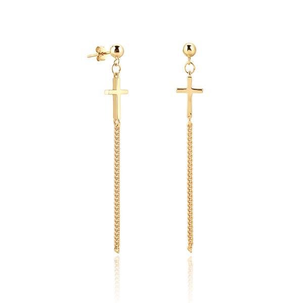 Gold Cross Drop Chain Earrings | Womens Drop Earrings Drop Earrings Drop Earrings