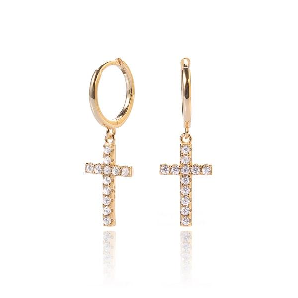 Gold Cross Hoop Earrings | Womens Hoop Earrings Drop Earrings Drop Earrings