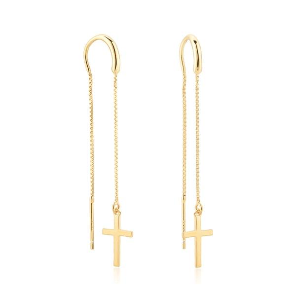 Gold Cross Threader Earrings | Womens Threader Earrings Earrings Threader Earrings