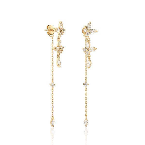 Gold Crystal Butterfly Drop Chain Earrings | Womens Drop Earrings Drop Earrings Drop Earrings