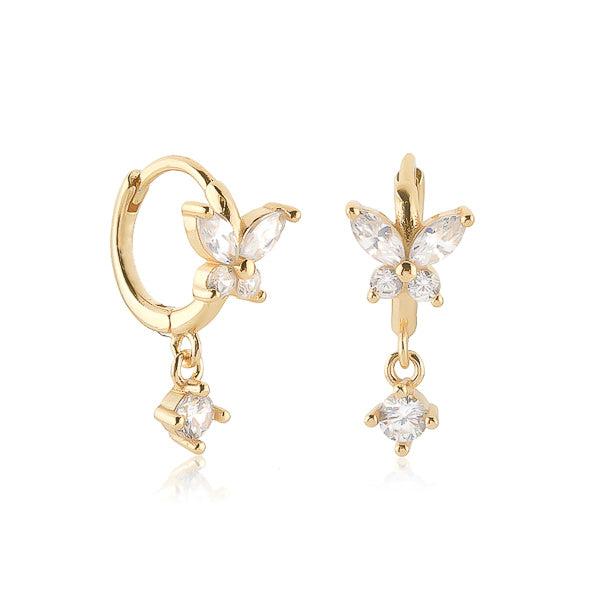 Gold Crystal Butterfly Huggie Hoop Earrings | Womens Hoop Earrings Drop Earrings Drop Earrings