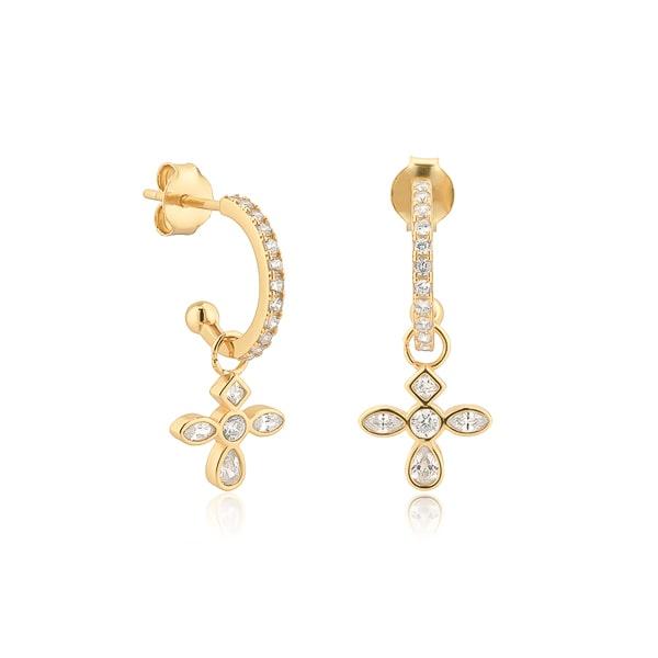 Gold Crystal Cross C Hoop Earrings | Womens Hoop Earrings Drop Earrings Drop Earrings