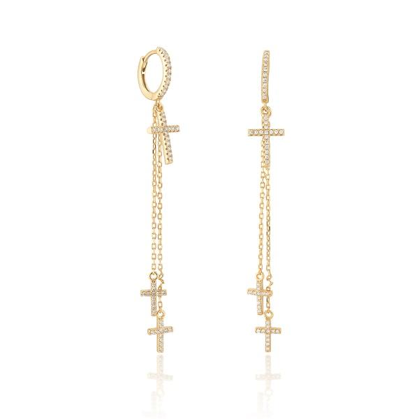 Gold Crystal Cross Drop Chain Hoop Earrings | Womens Drop Earrings Drop Earrings Drop Earrings