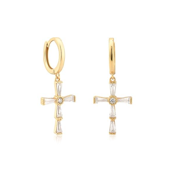 Gold Crystal Cross Hoop Earrings | Womens Simple Earrings Drop Earrings Drop Earrings