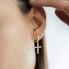 Gold Crystal Cross Hoop Earrings | Womens Simple Earrings Drop Earrings Drop Earrings