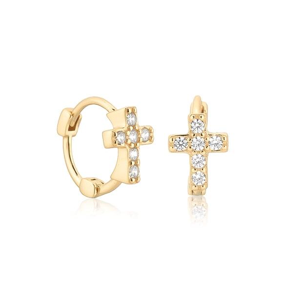 Gold Crystal Cross Huggie Hoop Earrings | Womens Hoop Earrings Earrings Hoop Earrings