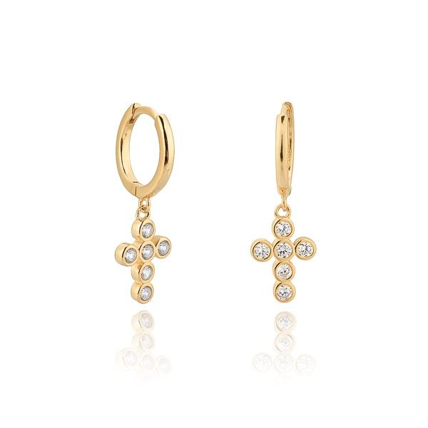 Gold Crystal Cross Mini Hoop Earrings | Womens Simple Earrings Earrings Hoop Earrings