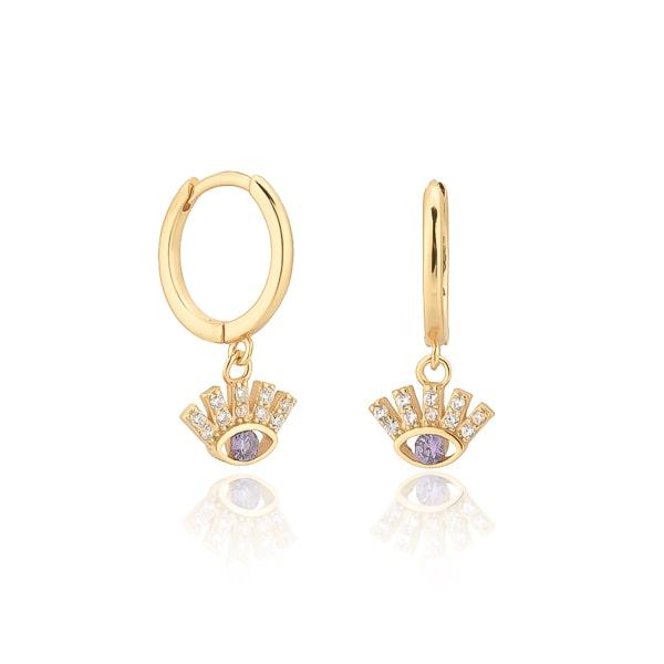 Gold Crystal Eye Huggie Hoop Earrings | Womens Hoop Earrings Drop Earrings Drop Earrings