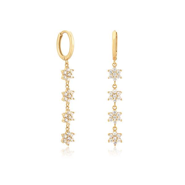 Gold Crystal Flower Drop Chain Earrings | Womens Huggie Earrings Drop Earrings Drop Earrings