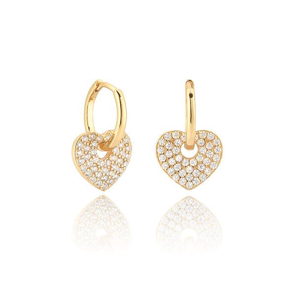 Gold Crystal Heart Huggie Hoop Earrings | Womens Hoop Earrings Drop Earrings Drop Earrings