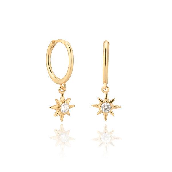 Gold Crystal Star Mini Hoop Earrings | Womens Hoop Earrings Drop Earrings Drop Earrings