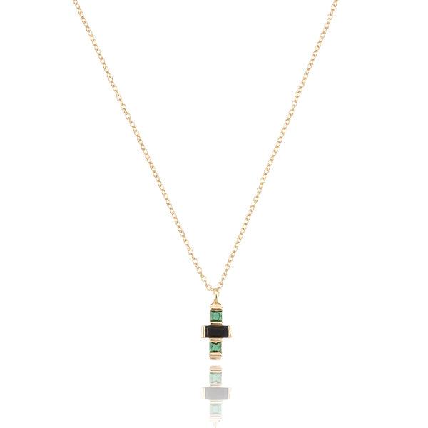 Gold Dainty Green & Black Crystal Cross Necklace | Womens Cross Necklaces Cross Necklaces Cross Necklaces