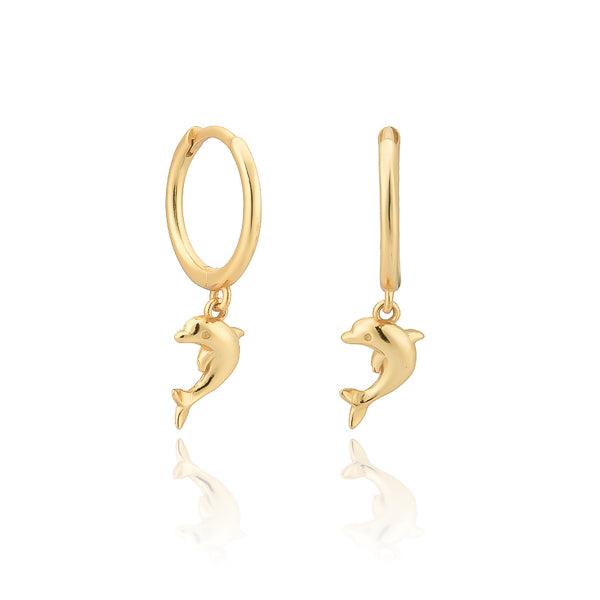 Gold Dolphin Mini Hoop Earrings | Womens Hoop Earrings Drop Earrings Drop Earrings