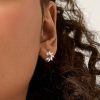 Gold Flower Crystal Huggie Hoop Earrings | Womens Huggie Earrings Earrings Hoop Earrings