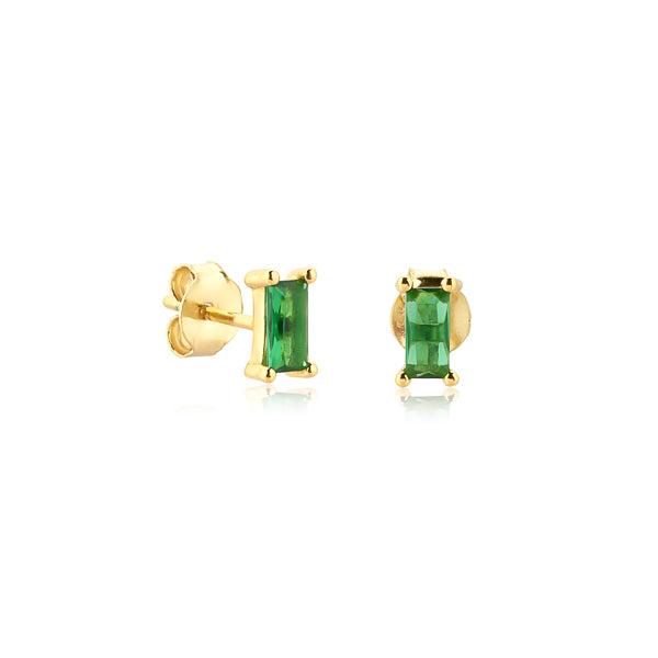 Gold Green Baguette CZ Mini Stud Earrings | Womens Stud Earrings Earrings Stud Earrings