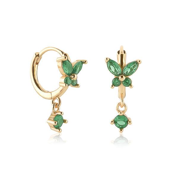 Gold Green Crystal Butterfly Huggie Hoop Earrings | Womens Drop Earrings Drop Earrings Drop Earrings