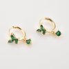 Gold Green Crystal Butterfly Huggie Hoop Earrings | Womens Drop Earrings Drop Earrings Drop Earrings