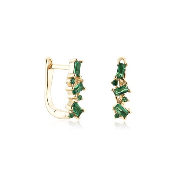 Gold Green Crystal U Hoop Earrings | Womens Sleeper Earrings Earrings Hoop Earrings