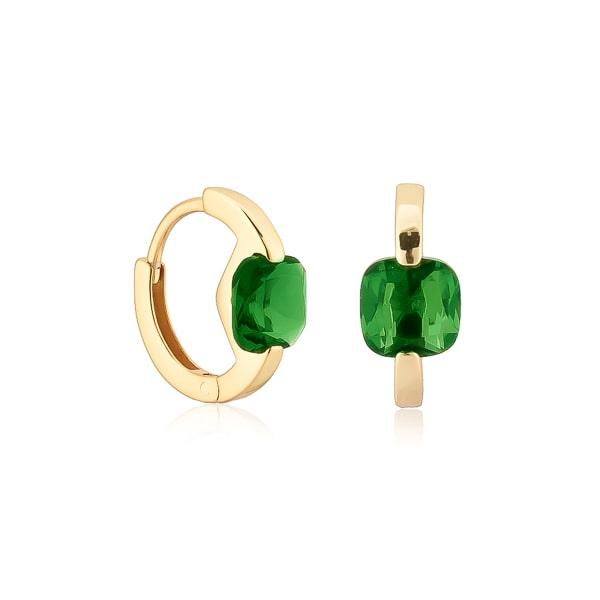 Gold Green Cushion Huggie Hoop Earrings | Womens Simple Earrings Earrings Hoop Earrings